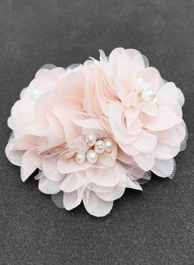 BETITETO Pink Flower Hair Comb Bridal Pearl Chiffon Floral Hair Buns Pins Accessories for Wedding Party Banquet - Image 5